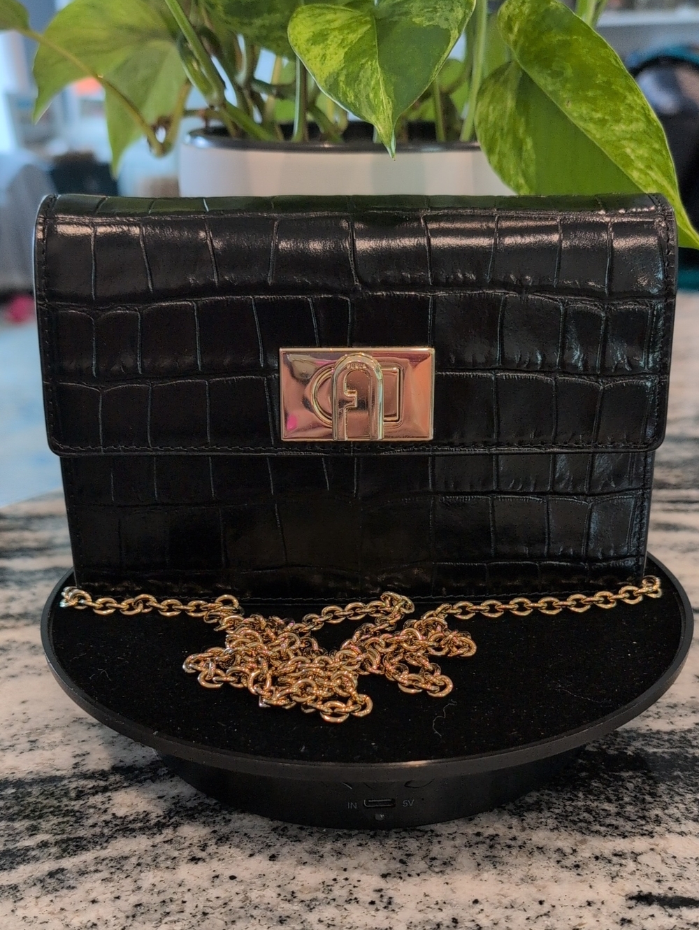 Furla 1927 Mini Croc-Embossed Leather Crossbody Clutch Bag